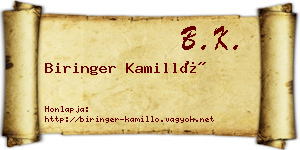 Biringer Kamilló névjegykártya