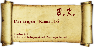 Biringer Kamilló névjegykártya
